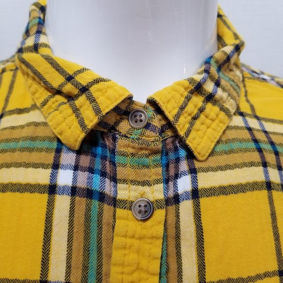 Merona top Medium plaid checks long sleeve button up down 100% cotton layering - Picture 6 of 16